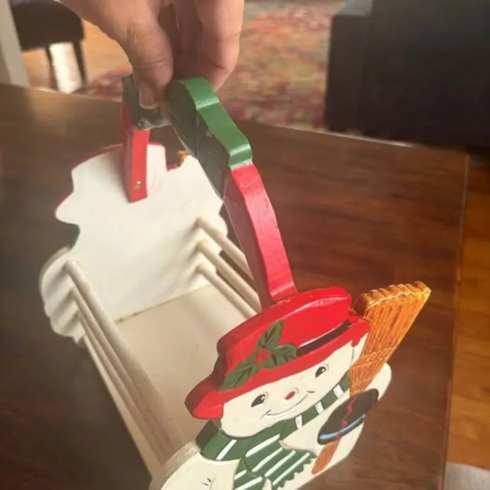 Vintage Wooden Snowman Holiday Basket